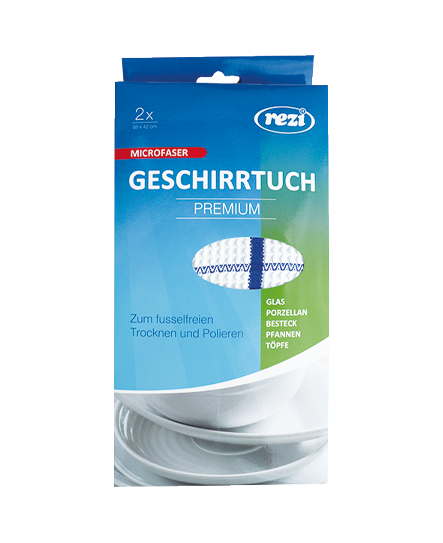 Mikrofaser Geschirrtuch 2er Premium weiß blau, 68 x 42 cm