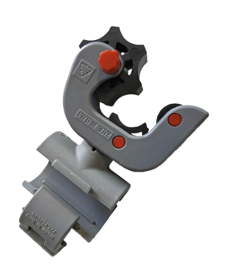 Stielhalter Flip verstellbar mit Gummirolle und Schnappverschluß grau